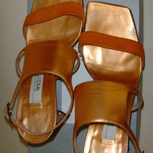 Monica by Magli Orange Metallic and Suede Strappy Heels 7.0 - Picture 5 of 14